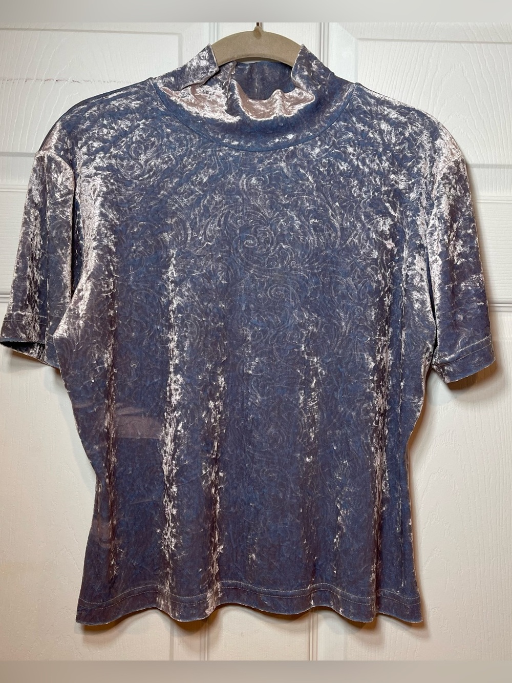 Vtg 90s Lord & Taylor Lavender Crushed Velvet Mock Neck Top - Fits Medium / L